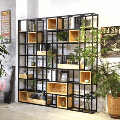 Standing wooden shelf for living room decoration