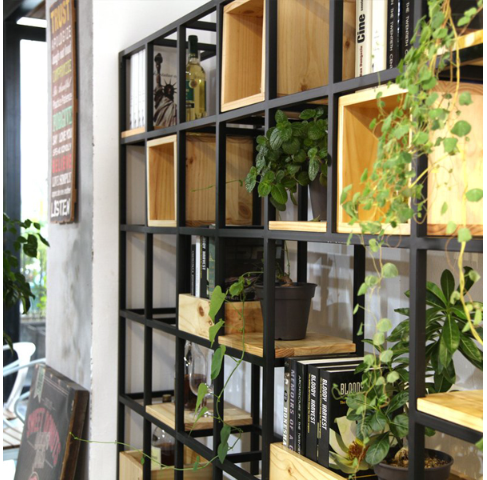 Standing wooden shelf for living room decoration