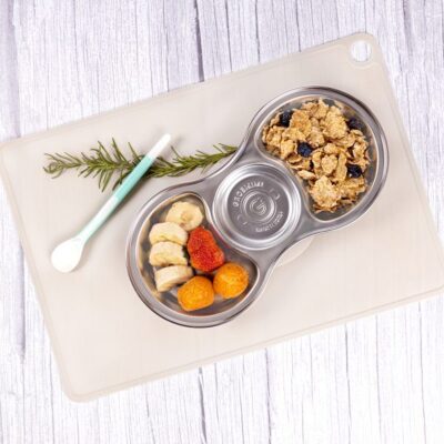 Grosmimi stainless steel food tray with non-slip silicone base, 3 compartments